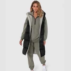 Madison Black Long Puffer Vest with Light Gray Lining